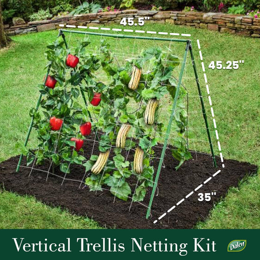 Trellis Netting Kit for Vertical Gardening – Heavy Duty Material – Tangle Free Nylon - 6" Mesh - 5/8 in Pole Structure